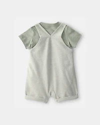 Baby Boy 2-Piece Striped Top & Shortall Set - Green