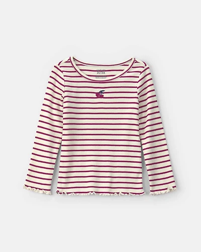 Toddler Girl Cherry Striped Long-Sleeve Top - Red