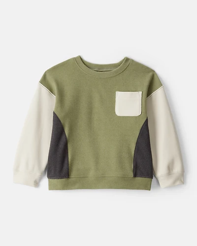 Toddler Boy Colourblock Long-Sleeve Pullover Sweatshirt - Green