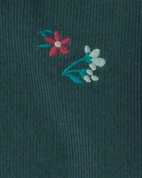 Toddler Girl Flower Embroidered Corduroy Jacket - Green