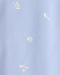 Girls Mermaid 100% Cotton Snug Fit 4-Piece Pyjama Set - Blue/Ivory