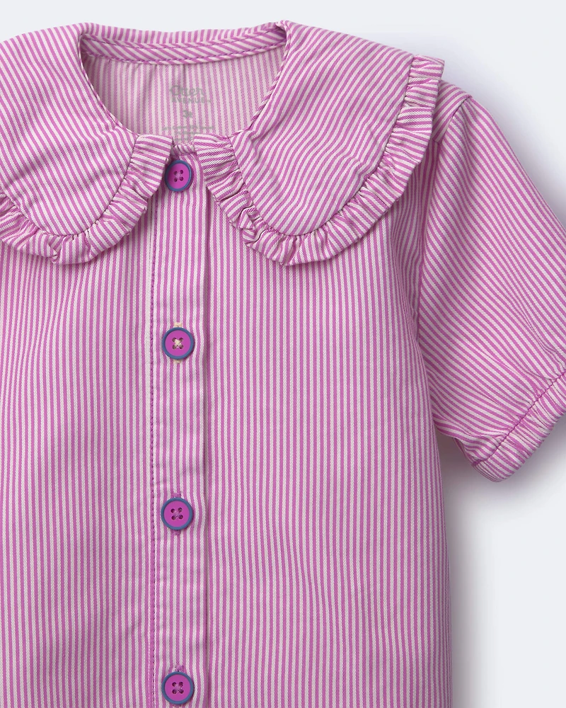Toddler Girl Peter Pan Collar Top Stripes - Purple