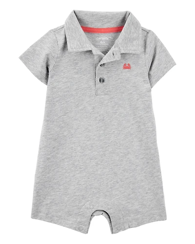 Baby Boy Polo Romper-Grey