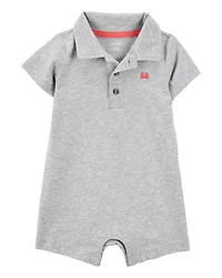 Baby Boy Polo Romper-Grey
