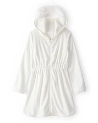 Girls Hooded Terry Cloth Swim Cover-Up Dress - White