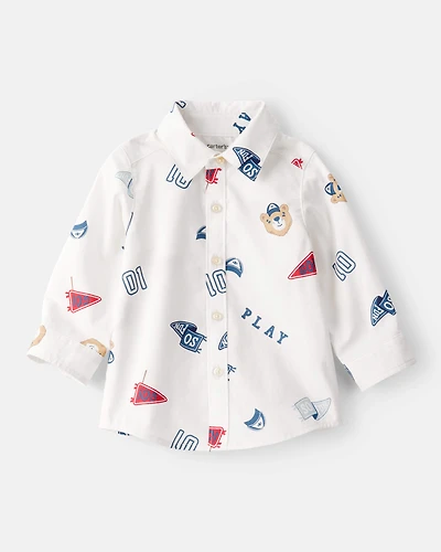 Baby Boy Bear Cotton Long-Sleeve Button-Down Shirt