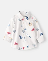 Baby Boy Bear Cotton Long-Sleeve Button-Down Shirt