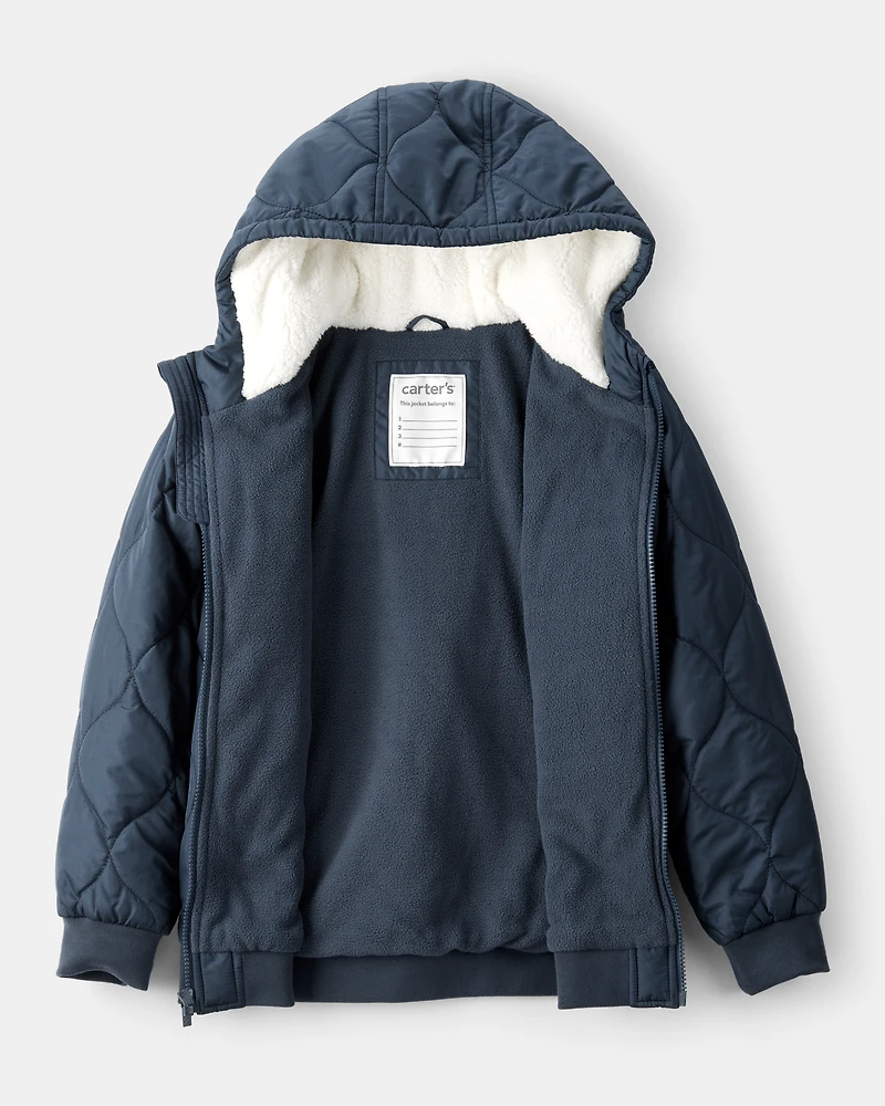 Boys Long-Sleeve Midweight Quilted Bomber Jacket - Navy