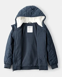 Boys Long-Sleeve Midweight Quilted Bomber Jacket - Navy