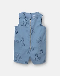 Toddler Romper with Otter Pockets Fishing Tiger Print - Slate