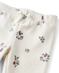 Baby Girl Organic Cotton Ribbed Knit Pants Berry Blossom Print