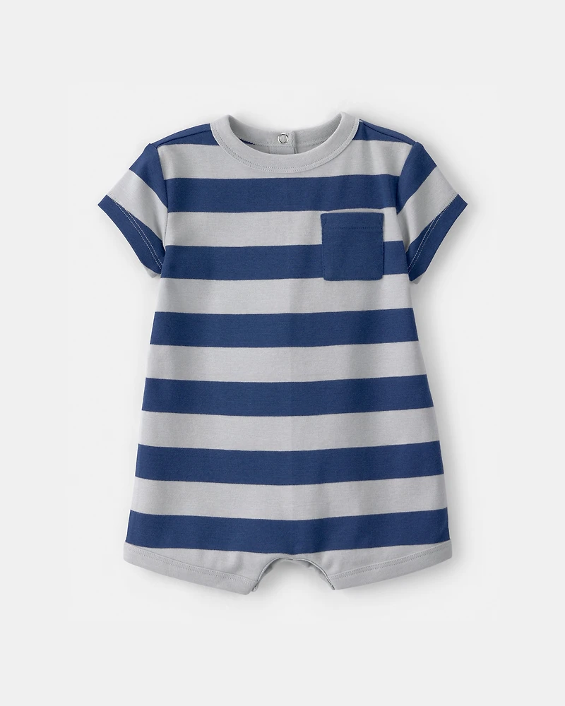 Baby Boy Stripe Short-Sleeve Romper - Blue/Grey