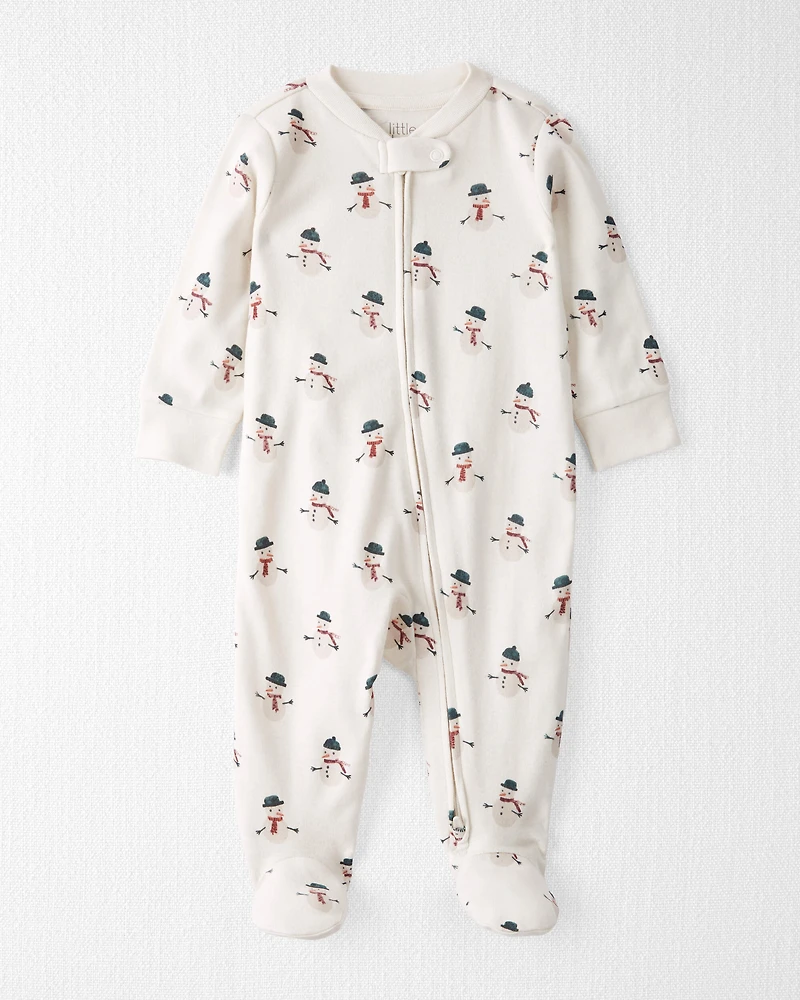 Baby Organic Cotton Sleep & Play Pyjamas Snowman Print