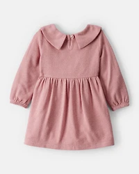 Baby Girl Bow Collor Long-Sleeve Dress Set - White/Pink