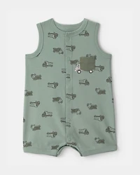 Baby Boy Dumptruck Romper - Green