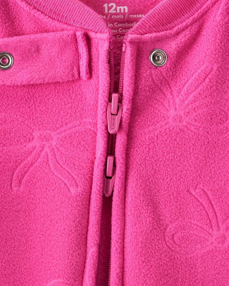 Baby Girl Bow Loose Fit Long-Sleeve 2-Way Zip 1-Piece pyjamas - Pink