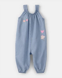 Baby Girl Embroidered Chambray Sleeveless Jumpsuit - Blue