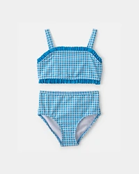 Girls 2-Piece Gingham Tankini Set - Blue