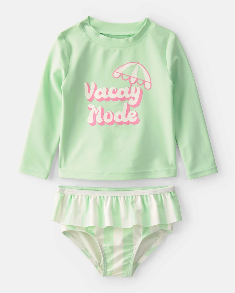 Baby Girl 2-Piece 'Vacay Mode' Rashguard Swimsuit Set - Green