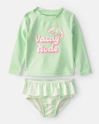 Baby Girl 2-Piece 'Vacay Mode' Rashguard Swimsuit Set - Green