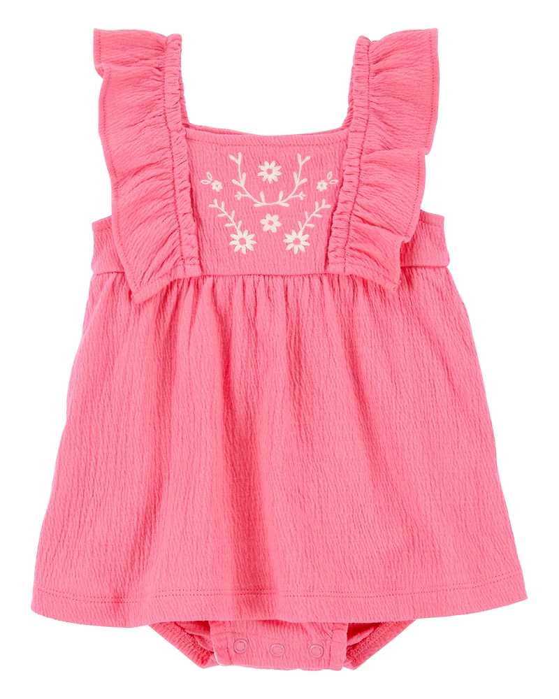 Baby Floral Flutter Bodysuit Dress - Pink