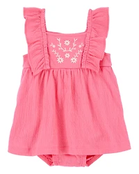 Baby Floral Flutter Bodysuit Dress - Pink