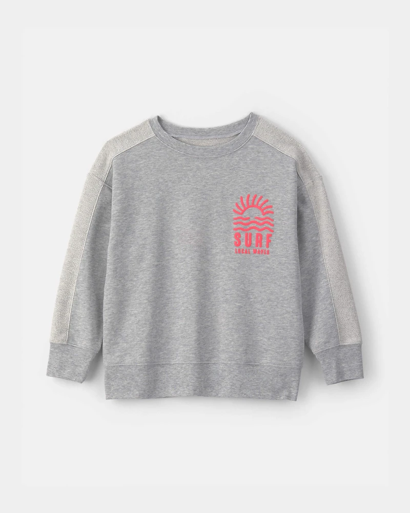 Boys Surf French Terry Long-Sleeve Pullover Sweatshirt - Grey