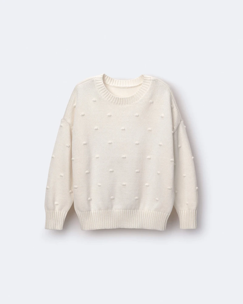 Toddler Girl Popcorn Sweater - Cream