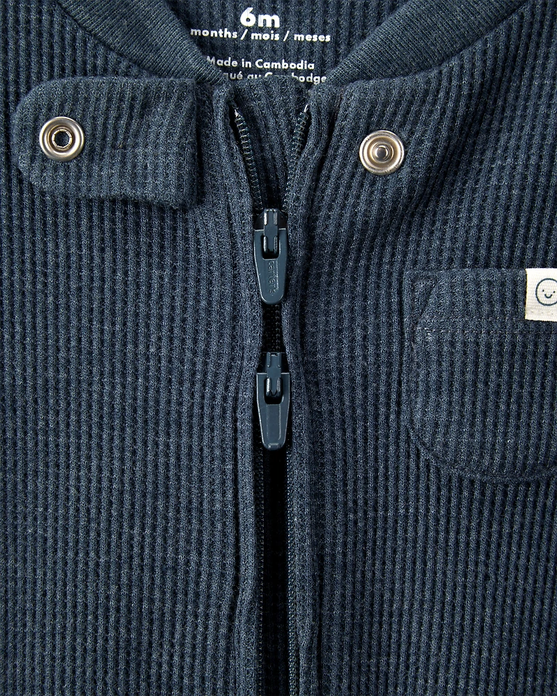 Baby Boy Cotton Long-Sleeve Sleeper - Navy Blue