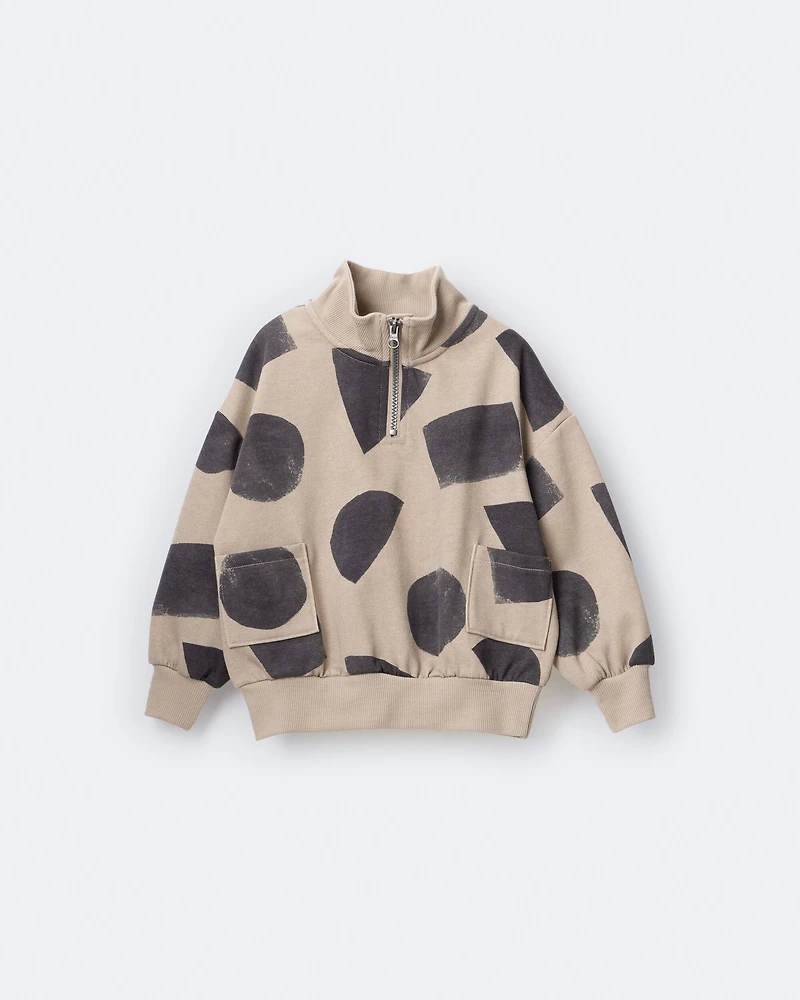 Toddler Boy Quarter-Zip Sweatshirt with Shapes - Khaki