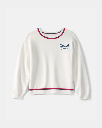 Girls 'Seaside Crew' Nautical Sweater - White