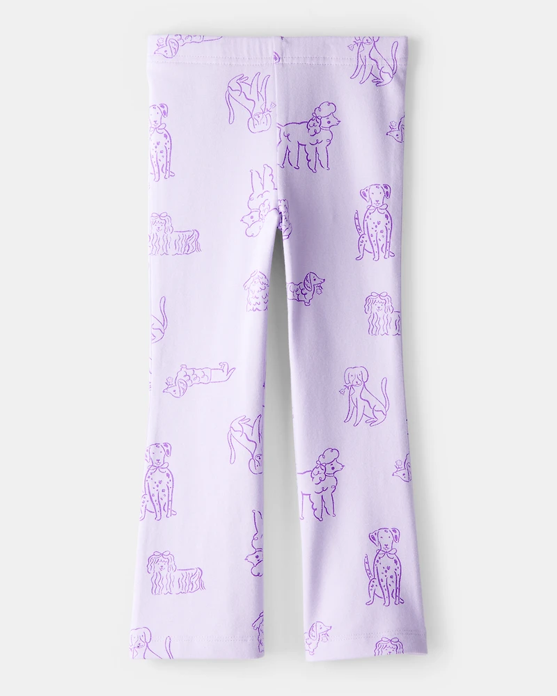 Toddler Girl Dog Print Flare Pull-On Stretch Leggings - Purple