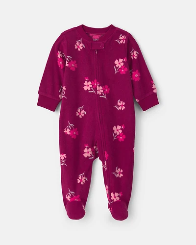 Baby Girl Floral Fleece 2-Way Zip Sleeper - Purple