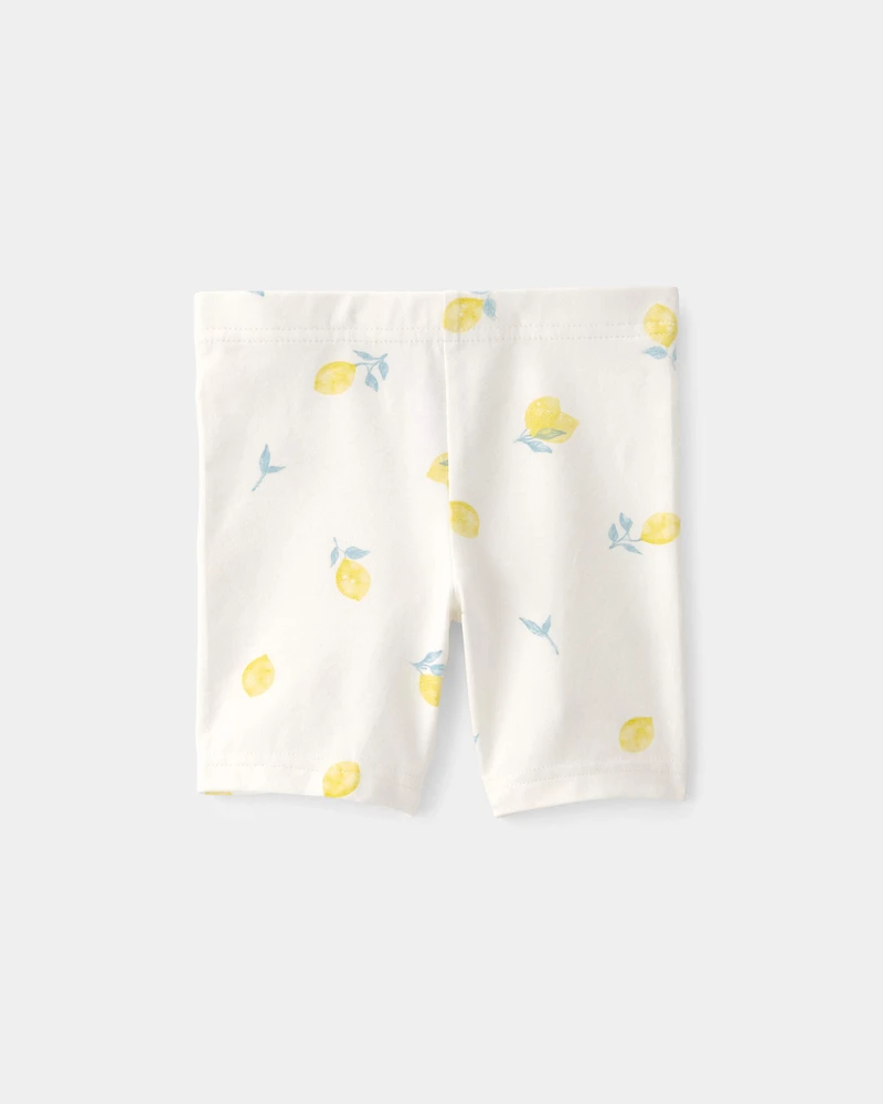 Toddler Girl Lemon Bike Shorts - Cream