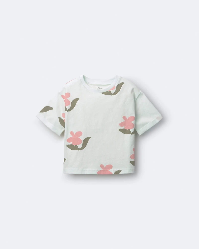 Toddler Girl Rolled Cuff Tee Floral Print - Light Green