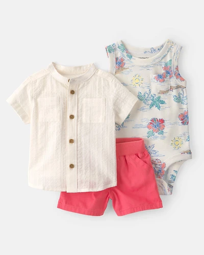 Baby Boy 3-Piece Solid Short-Sleeve Top & Short Set