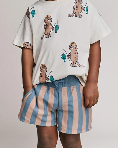 Toddler Boy Long-Line Short Stripes - Slate/Brown