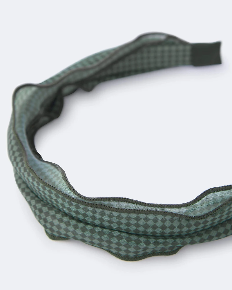 Toddler Girl Checkered Chiffon Headband - Green