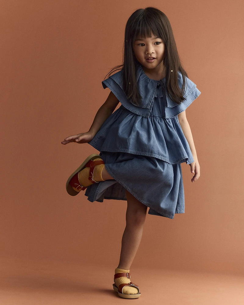 Toddler Girl Ruffle Tiered Dress Chambray - Blue