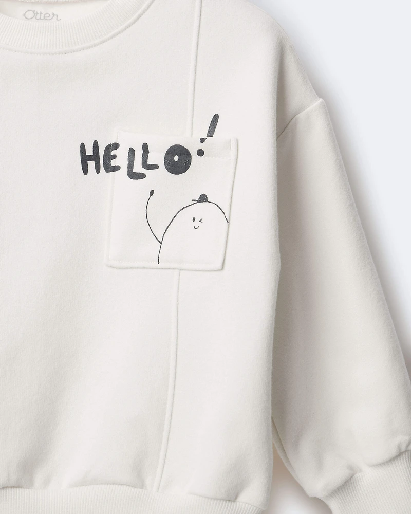 Toddler 'Hello!' Pullover Sweatshirt - Cream