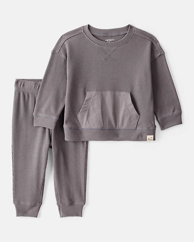 Baby Boy Waffle Knit Long-Sleeve Tee & Pant Set - Grey