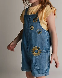 Toddler Girl Embroidered Shortall with Pockets Chambray