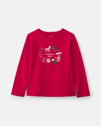 Girls Christmas Long-Sleeve Graphic Tee - Red