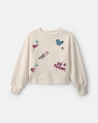 Girls 'Go Team!' French Terry Long-Sleeve Pullover Sweatshirt - Cream