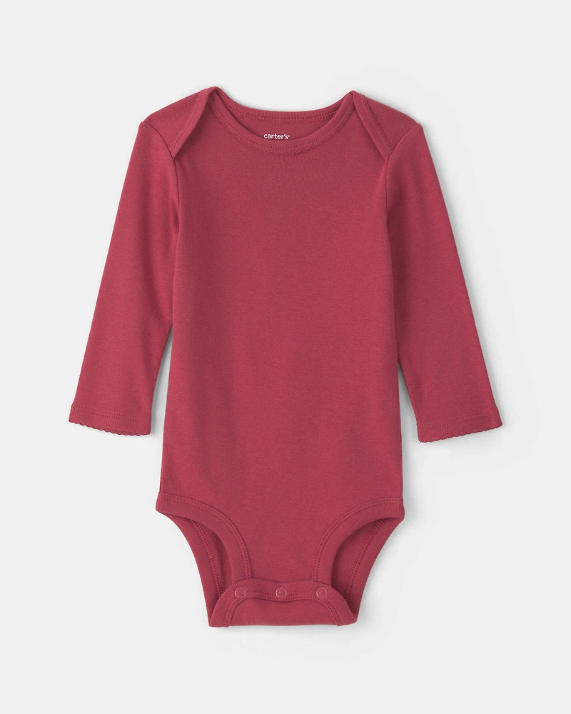 Baby Girl 3-Piece Floral Twill Long-Sleeve Dress Set - Burgundy/Cream