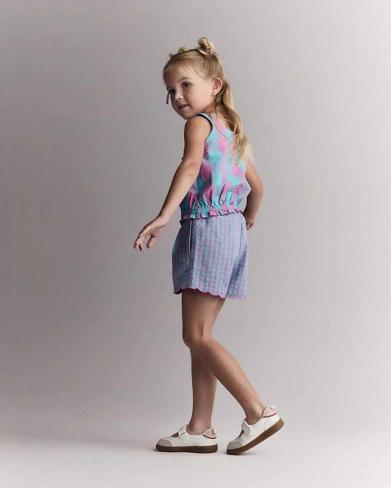 Toddler Girl Scalloped Gingham Short - Blue/Purple