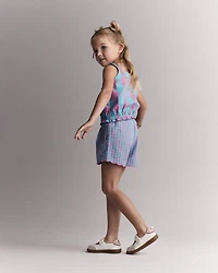 Toddler Girl Scalloped Gingham Short - Blue/Purple