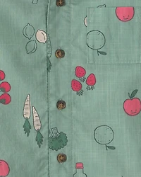 Toddler Boy Veggies Fruit Short-Sleeve Button-Down Shirt - Green