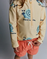 Toddler Half-Zip Long-Sleeve Rashguard Snail Print- Yellow