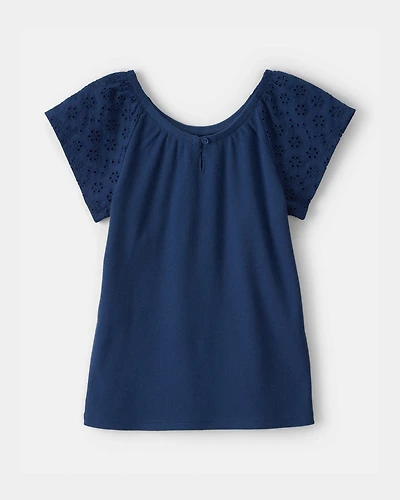 Girls Eyelet Top - Blue